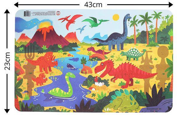 The Dino Placemat with Dimensions features shaded areas that match the Dinosaur Utensils (sold separately) so little ones can learn how to set the perfect plate setting at mealtime!