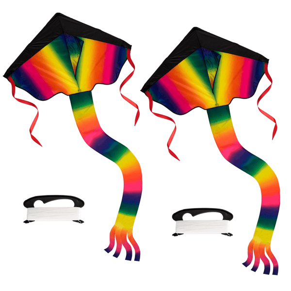 ActivePlay Rainbow Delta Kite for Kids 2-Pack with strong line and reel winder