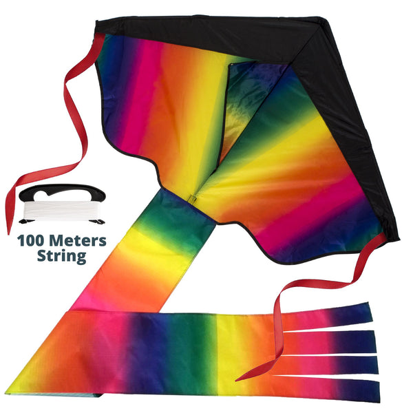 Rainbow Delta kite with 100m string line with reel