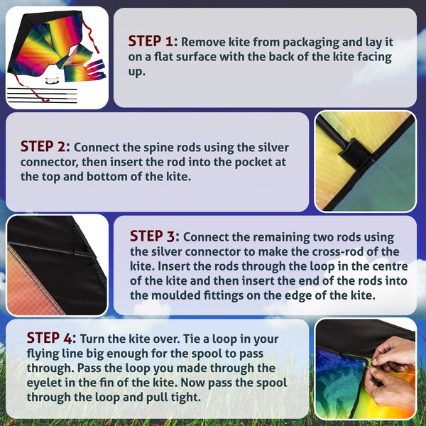 Active Play Rainbow Delta Kite Step by Step kid friendly Instructions