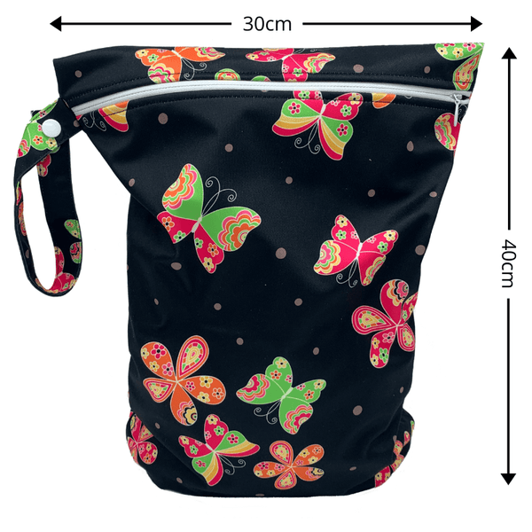 Large Butterfly Wet-Bag with zipper and clip handle with dimensions 30cmx40cm