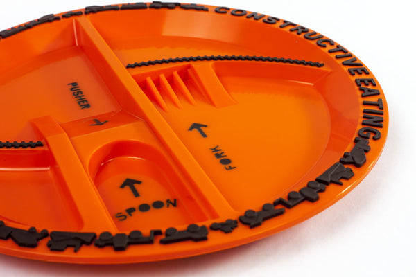 Detailed close up of Construction Plate showing the pusher ramp and spoon and fork "loading" areas