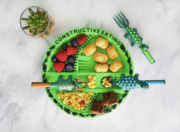 Fun Green Dinosaur divided Plate keeps food separated for fussy eaters