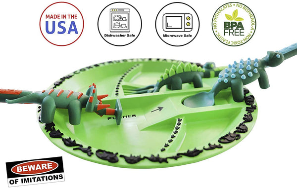 Constructive Eating Dinosaur Plate is made in USA, Dishwasher Safe, Microwave Safe and BPA Free
