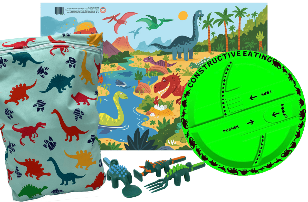 Constructive Eating Dinosaur Toddler Plates for Kids Cutlery Set