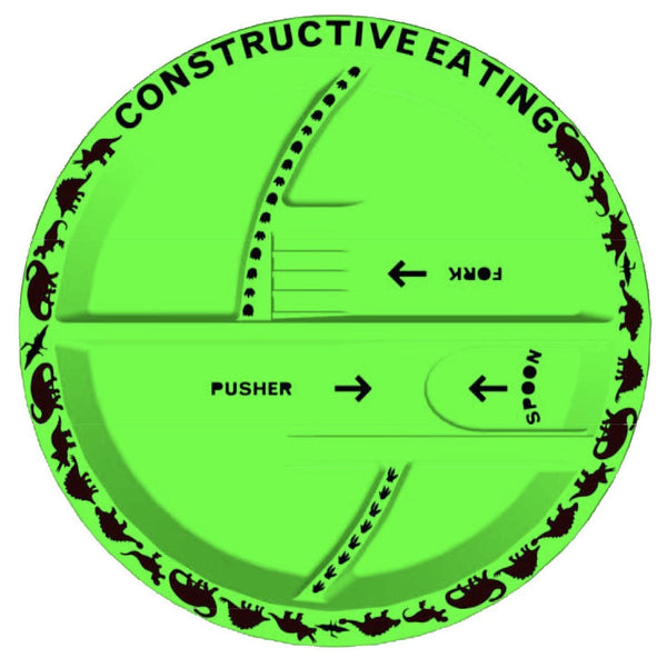 Constructive Eating Green Dinosaur divided plate for kids